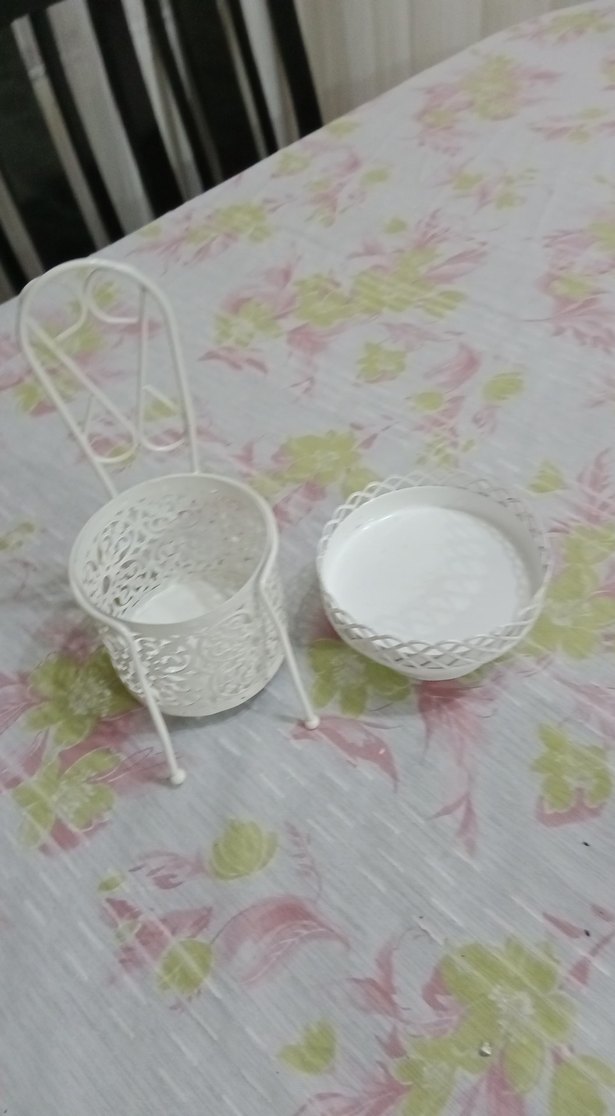 Beyaz Çiçek Desenli Dekoratif Tabak ve Stand - Görsel 3