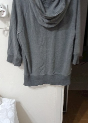 Gri Kapüşonlu Fermuarlı Hamile Hırkası - Görsel 5