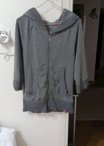 Gri Kapüşonlu Fermuarlı Hamile Hırkası - Görsel 2