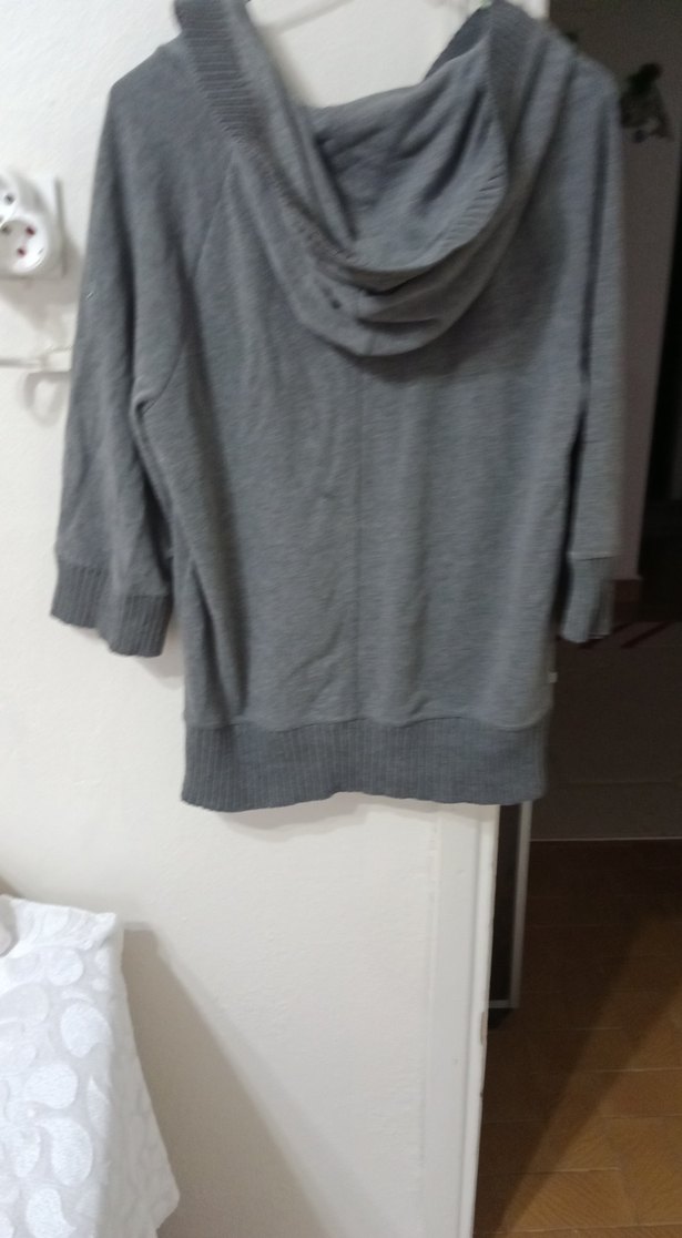 Gri Kapüşonlu Fermuarlı Hamile Hırkası - Görsel 5