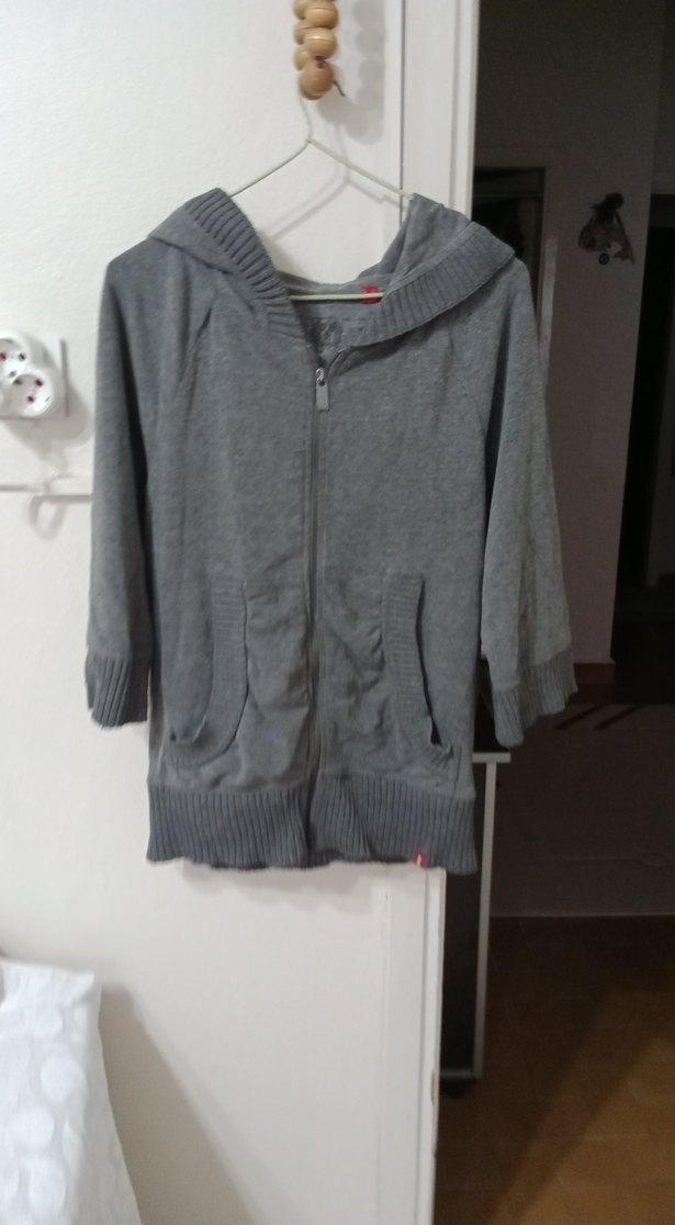 Gri Kapüşonlu Fermuarlı Hamile Hırkası - Görsel 2