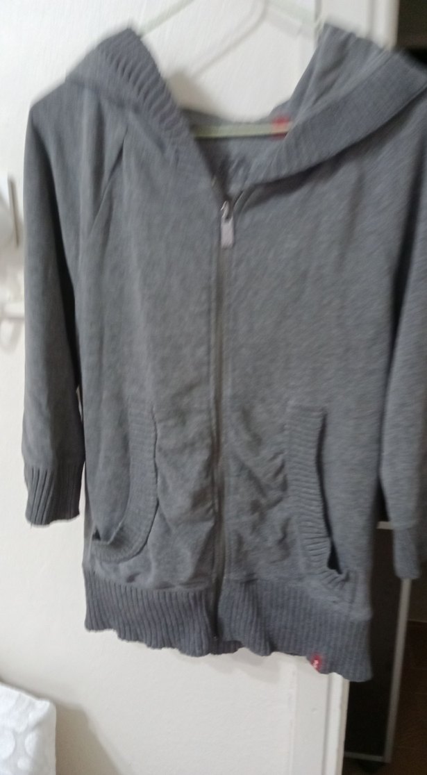 Gri Kapüşonlu Fermuarlı Hamile Hırkası - Görsel 3