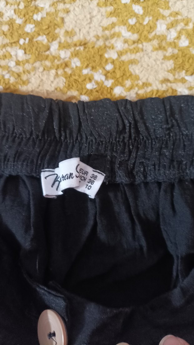 Düğmeli Siyah Uzun Keten Etek - Görsel 2