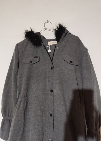 Uzun Gri Kadın Kaban - Görsel 5