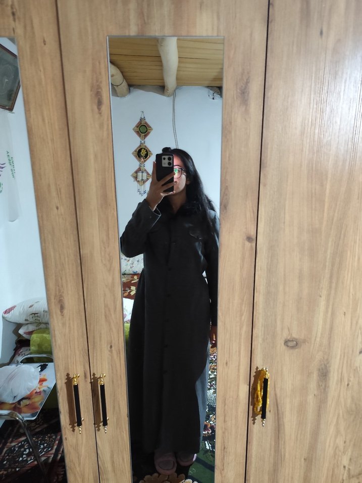 Uzun Gri Kadın Kaban - Görsel 2