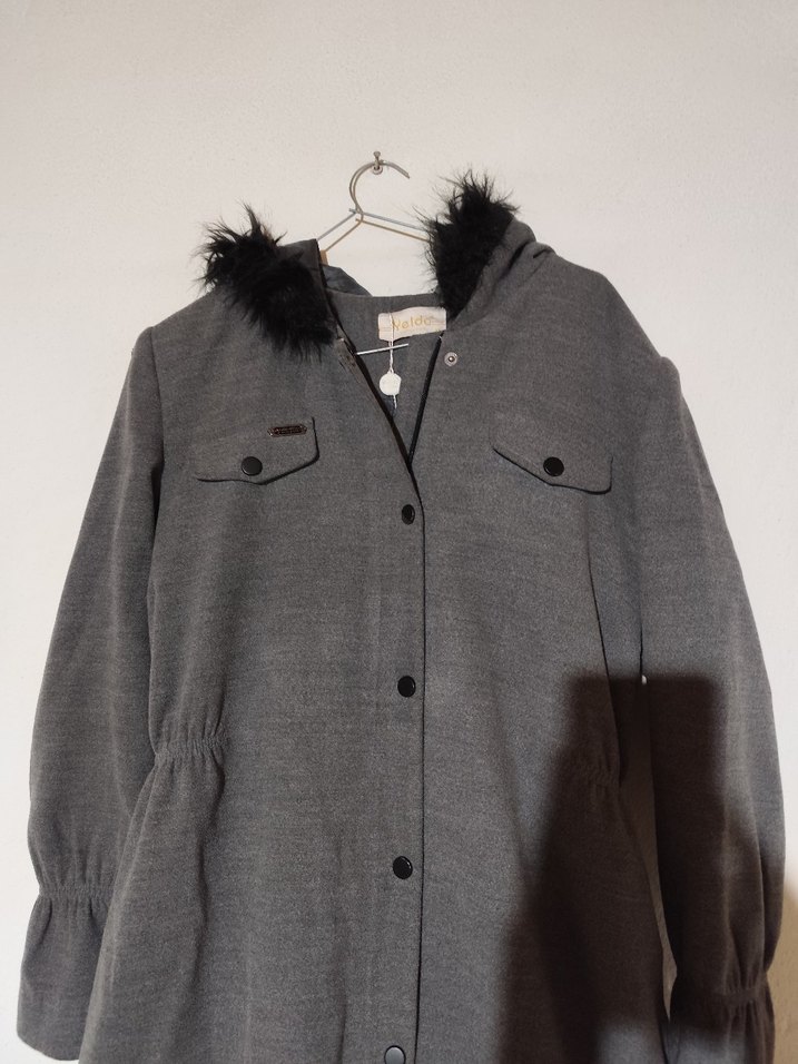 Uzun Gri Kadın Kaban - Görsel 5