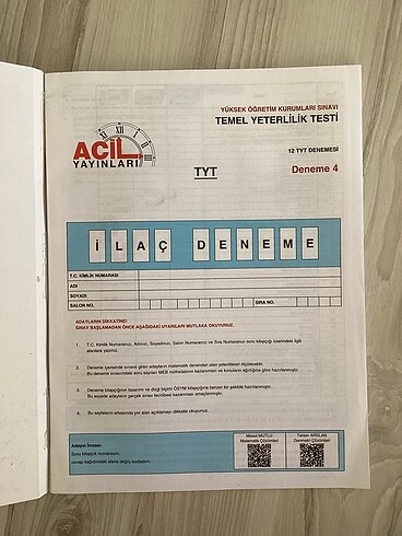  Tyt matematik ?matematiğin ilacı? deneme acil yayınları
