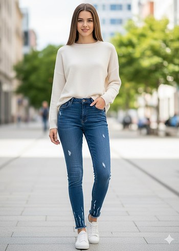 The bark mavi dar paça kot pantolon/jean - Görsel 2