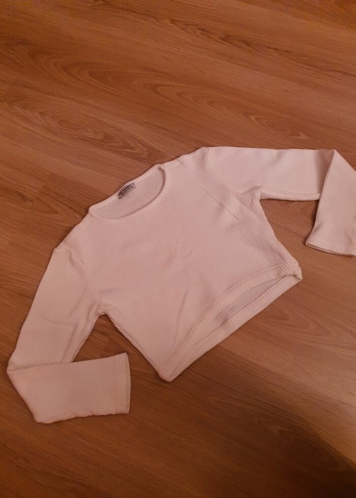 Krem basic crop bluz - Görsel 3