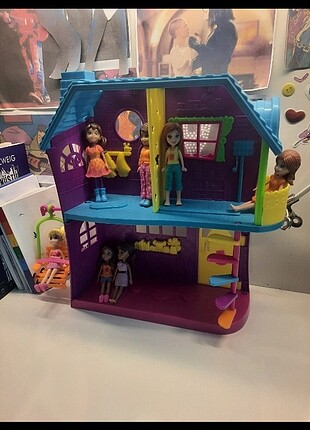 polly pocket evi ve 7 adet bebek 