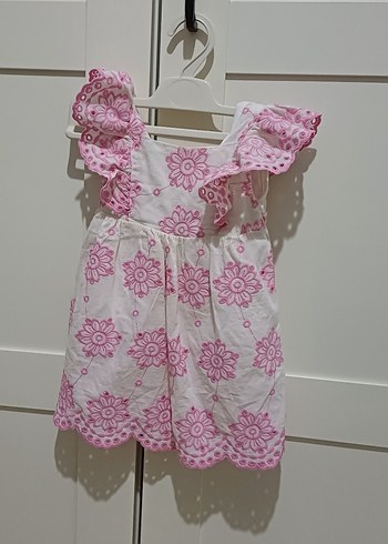 Pembe Nakışlı Kız Çocuk Elbise