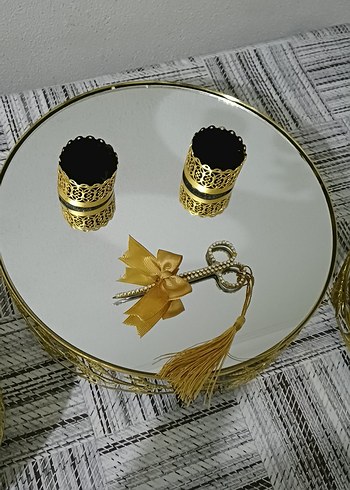 Aynalı Parlak Altın Dekoratif sunum Seti - Görsel 3