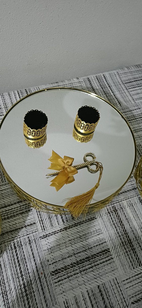 Aynalı Parlak Altın Dekoratif sunum Seti - Görsel 3