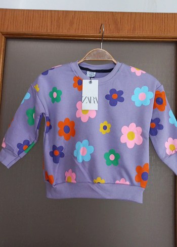 Zara Kız Çocuk Lila Çiçekli Rahat Eşofman Takımı - Görsel 4