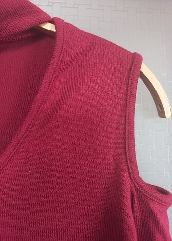 Bordo Uzun Kollu Yaka Detaylı Elbise - Görsel 8