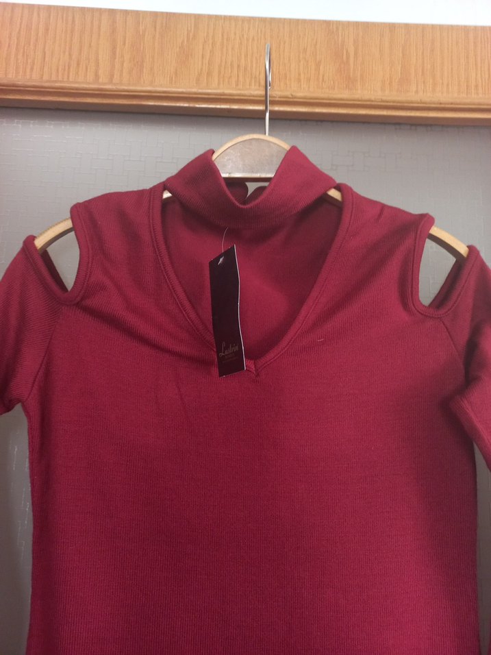 Bordo Uzun Kollu Yaka Detaylı Elbise - Görsel 3