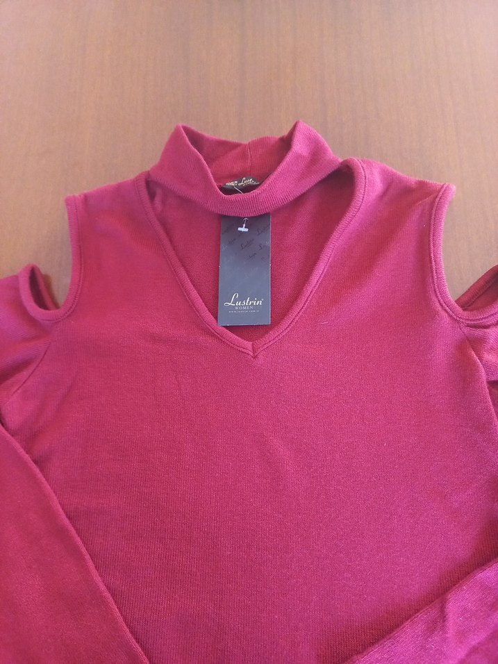 Bordo Uzun Kollu Yaka Detaylı Elbise - Görsel 4