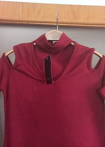 Bordo Uzun Kollu Yüksek Yakalı Uzun  Triko Elbise - Görsel 3