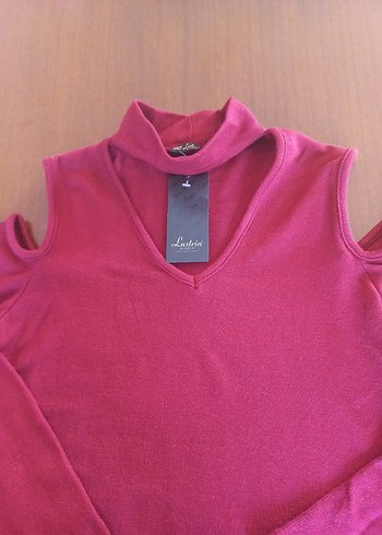 Bordo Uzun Kollu Yüksek Yakalı Uzun  Triko Elbise - Görsel 5