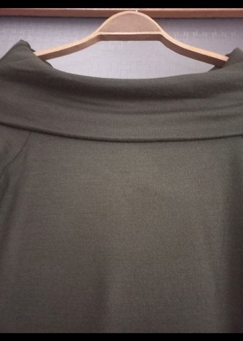 Madonna yaka haki renk dar kesim uzun Elbise - Görsel 3