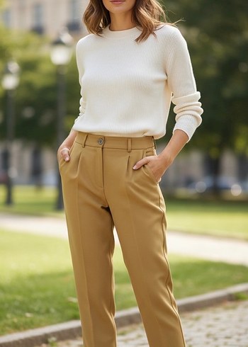 Zara Hardal Rengi Havuc Kesim Kumas Pantalon