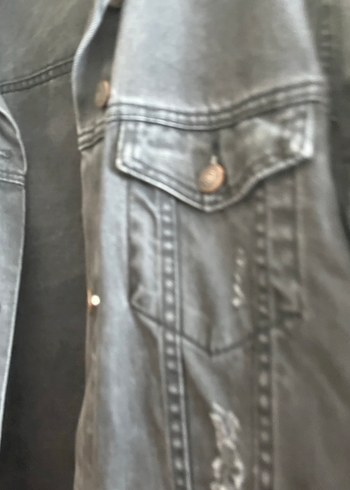Diğer Siyah Düğmeli Salaş Kadın Denim Ceket