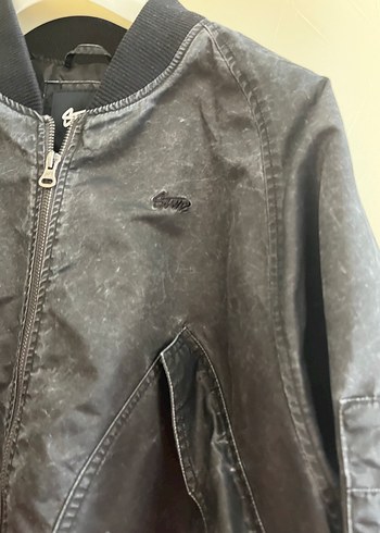 Pull and Bear Siyah Bol Kesim Fermuarlı Denim Ceket
