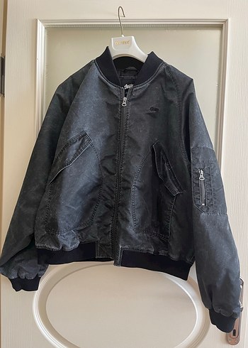 Siyah Bol Kesim Fermuarlı Denim Ceket