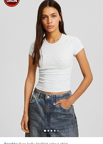 Bershka gri crop bluz 