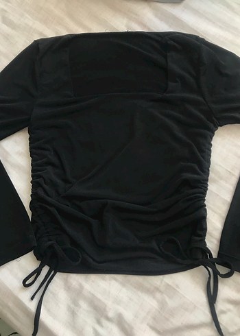 Uzun Kollu Siyah Drapeli Kadın Bluz - Görsel 2