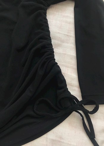 Uzun Kollu Siyah Drapeli Kadın Bluz - Görsel 3