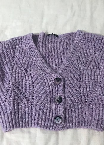 V Yaka Lila Örgü Hırka - Görsel 2