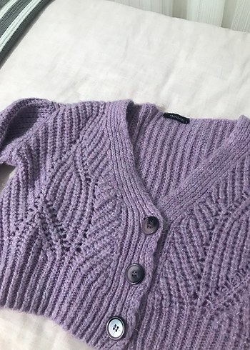 V Yaka Lila Örgü Hırka - Görsel 3