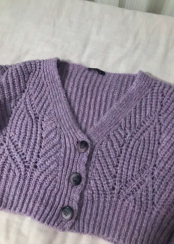 V Yaka Lila Örgü Hırka - Görsel 4