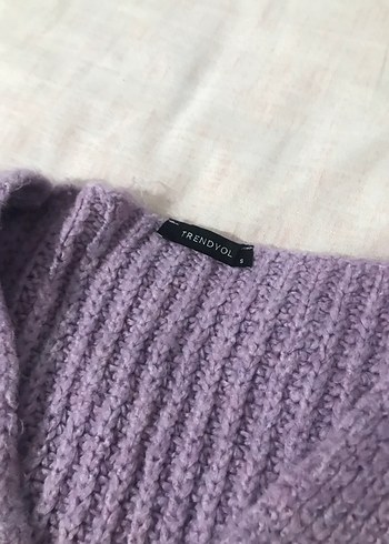 V Yaka Lila Örgü Hırka - Görsel 5