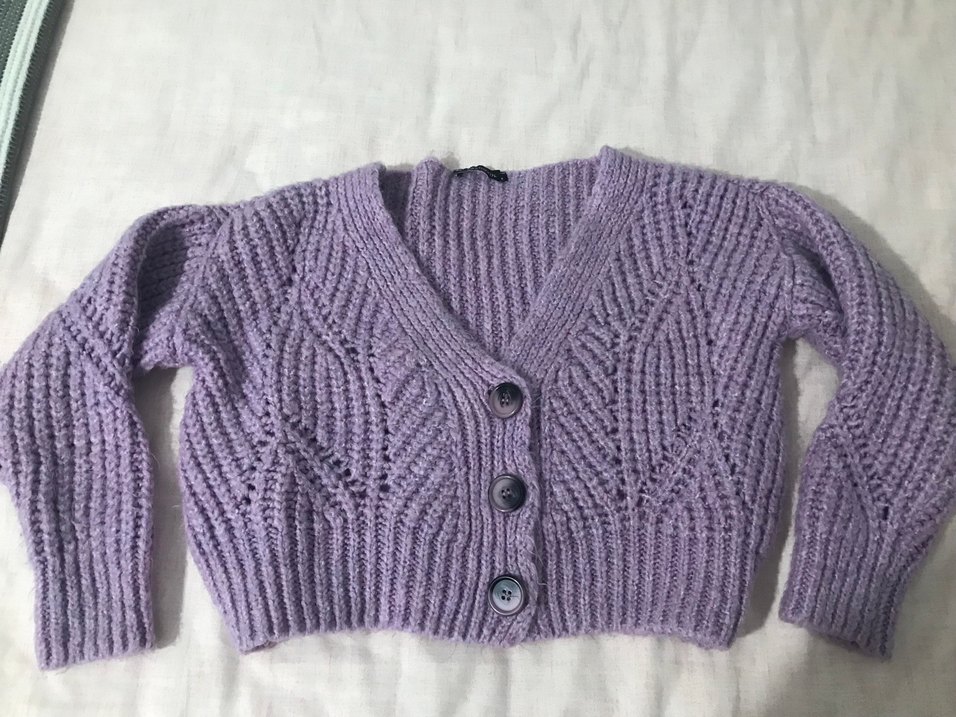 V Yaka Lila Örgü Hırka - Görsel 2