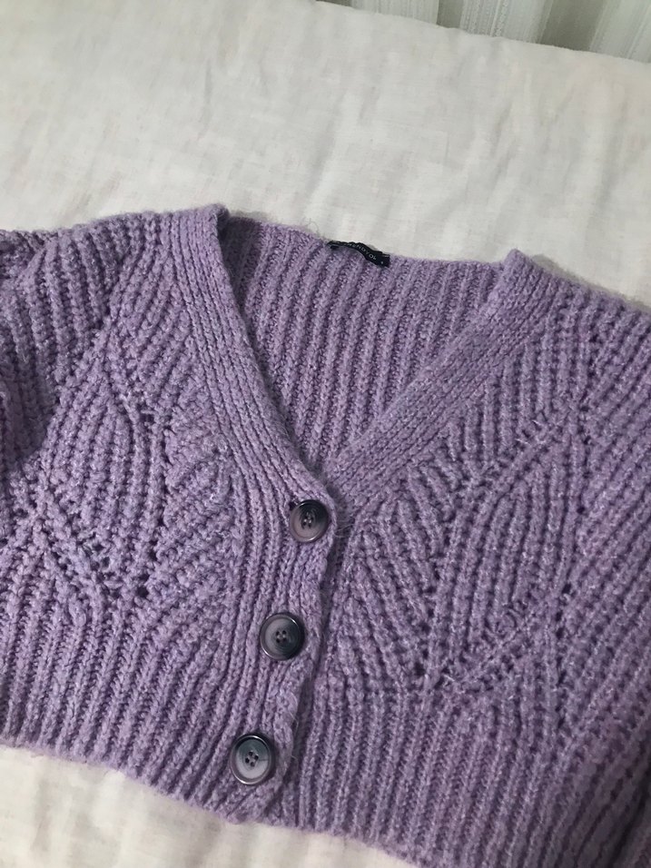 V Yaka Lila Örgü Hırka - Görsel 4