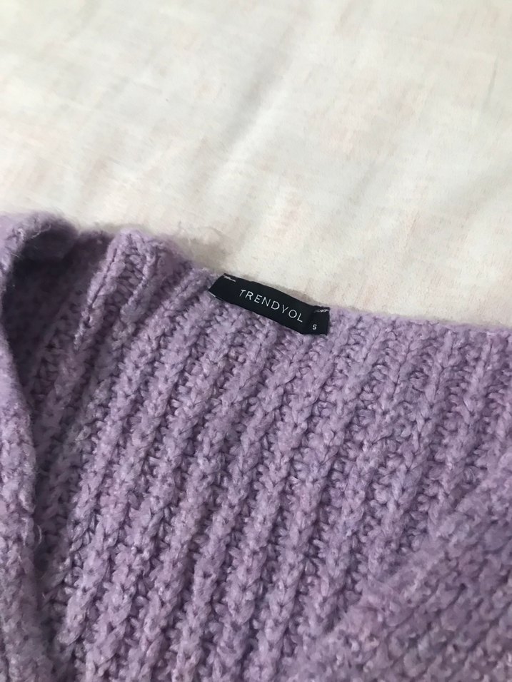V Yaka Lila Örgü Hırka - Görsel 5