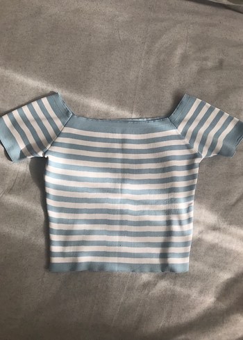 Mavi Beyaz Çizgili Triko tişört - Görsel 2