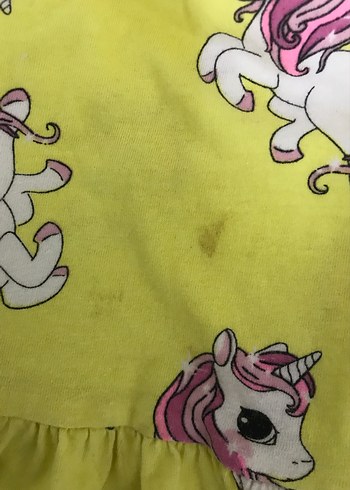 Kız Çocuk Sarı Unicorn Desenli Kolsuz Elbise - Görsel 2