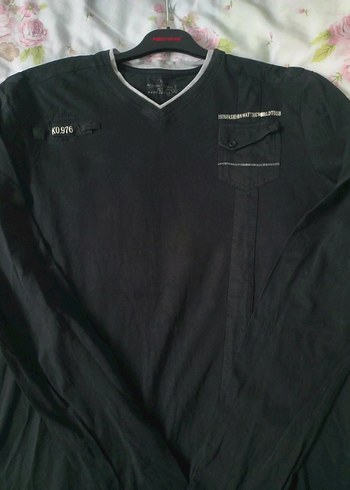 Siyah V Yaka Uzun Kollu Erkek tişört - Görsel 4