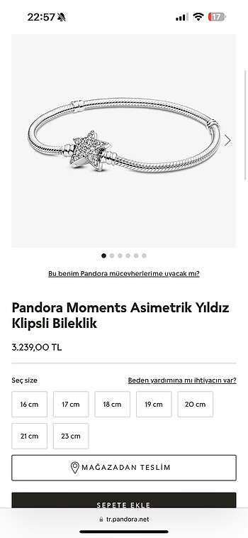 Beden beyaz Renk Orijinal pandora asimetrik yıldız