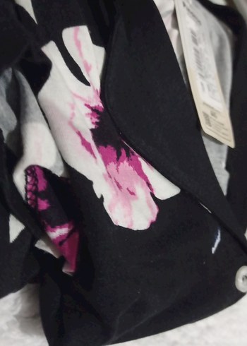 Siyah Çiçek Desenli Uzun Kollu Kadın Pijama Takımı - Görsel 3