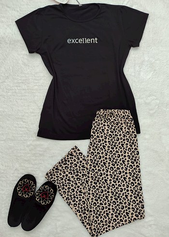 Diger Kadın Leopar Desenli Kısa Pijama Takımı