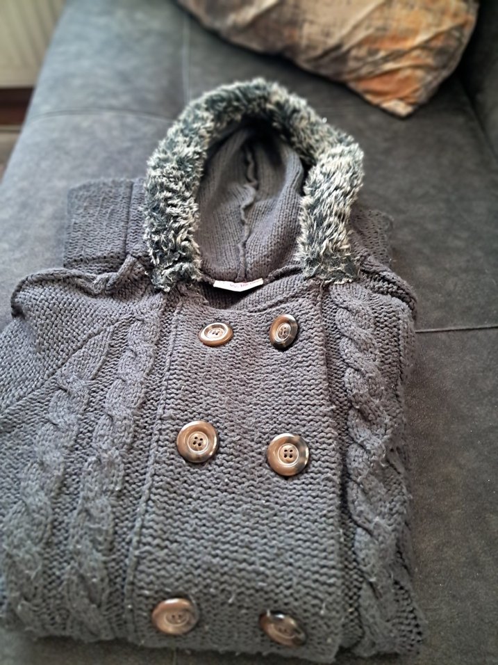 Düğmeli Uzun Gri Kız çocuk Hırka - Görsel 3