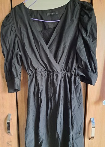 Siyah V Yakalı Midi elbise - Görsel 2