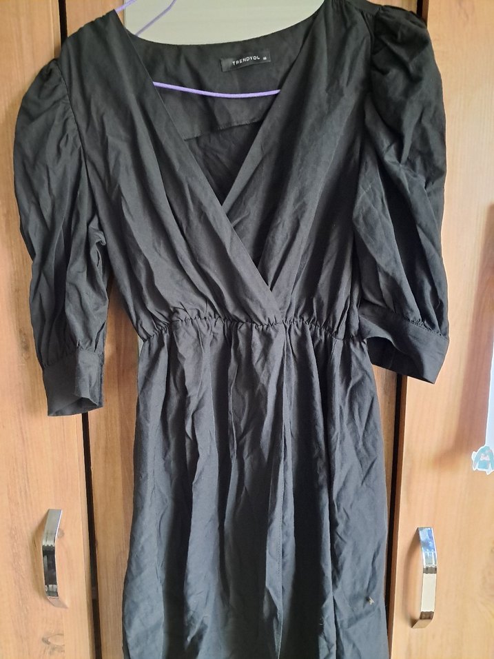 Siyah V Yakalı Midi elbise - Görsel 2