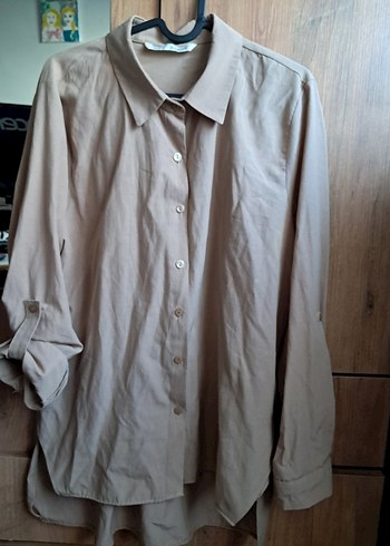 Bej Uzun Kollu Keten Gömlek - Görsel 2