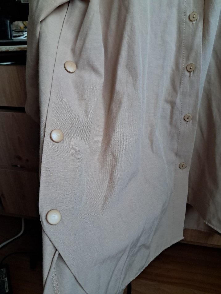Bej Uzun Kollu Keten Gömlek - Görsel 5