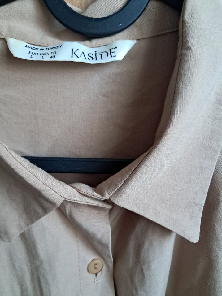 Bej Uzun Kollu Keten Gömlek - Görsel 3